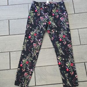 H&M Black Floral Print‎ Straight Leg Pants Women's Size 10